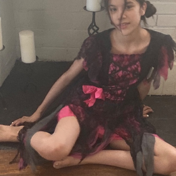 Girls Costume Dead zombie Prom Queen Corset 8 10 Pink Black Lace Bow Layered - Picture 10 of 15